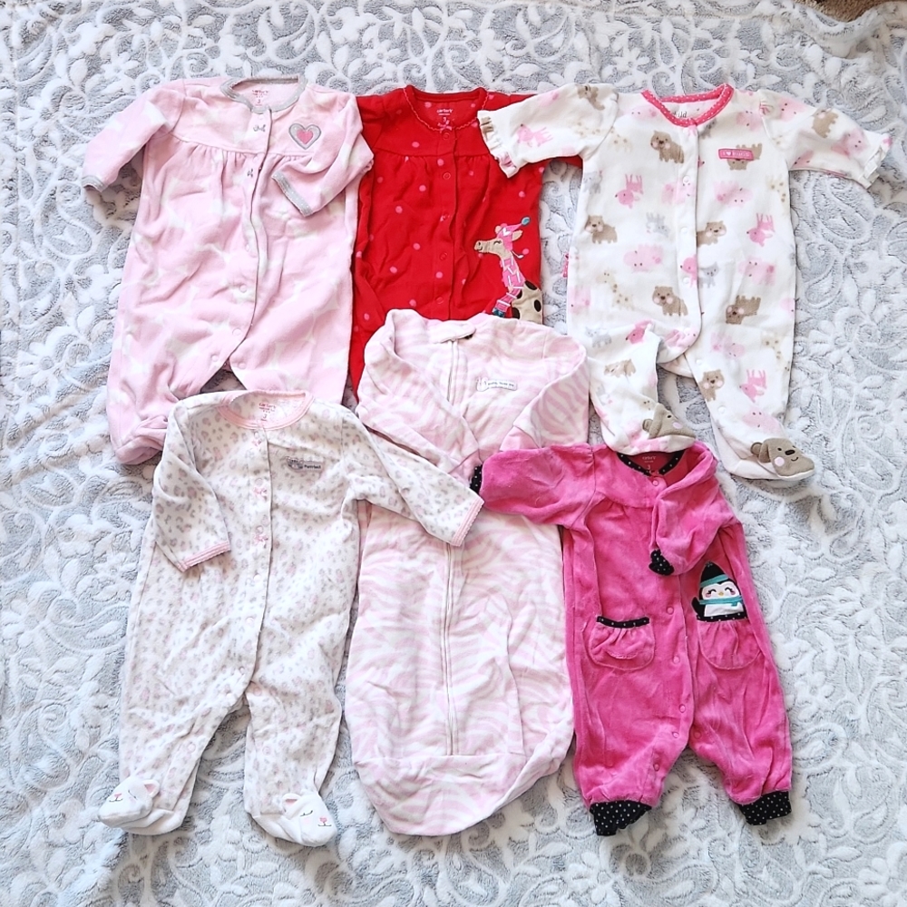 Set of 6 cold weather Carters 3 month baby girl onesies